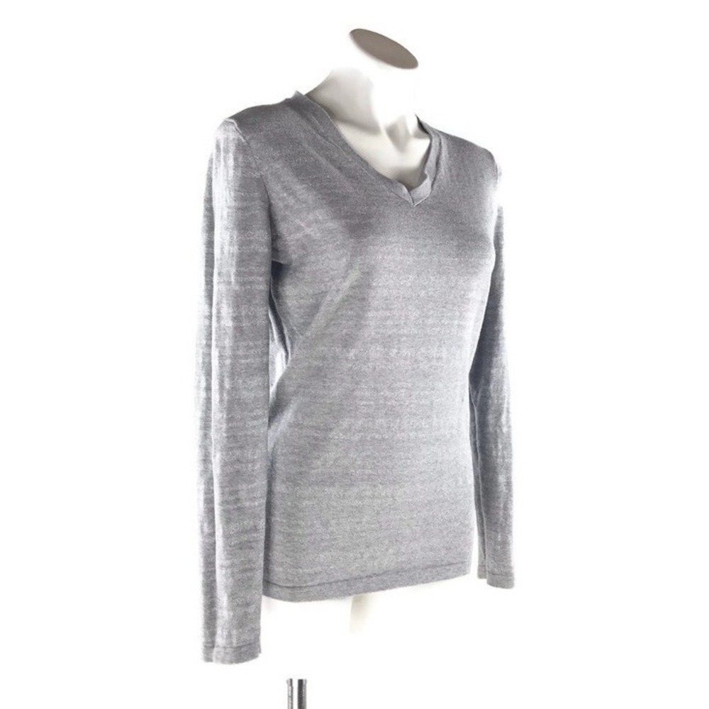 Tommy Hilfiger Womens M Light Gray Striped Long Sleeve V-neck Pullover‎ Sweater